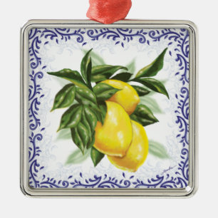 Ornamento De Metal Toile Lemons Ornament