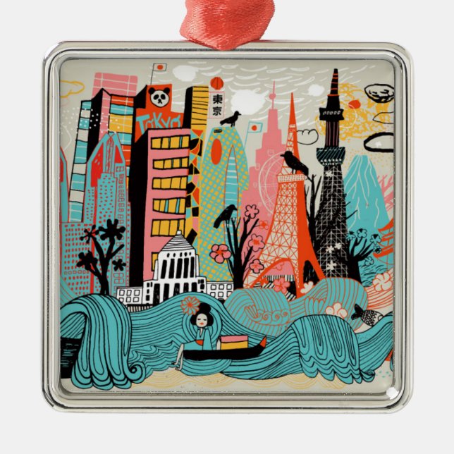 Ornamento De Metal Tokyo tirado mão Japão (Frente)