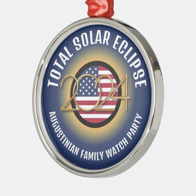 Ornamento De Metal TOTAL ECLIPSE SOLAR 2024 Personalizado EUA (Esquerda)