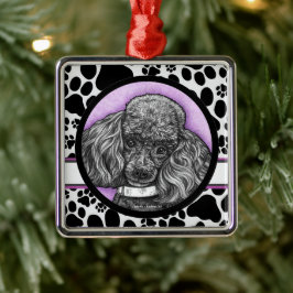 Ornamento De Metal Toy Poodle dog art por Glenda Harlan