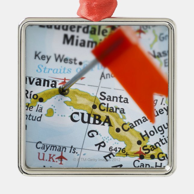 Ornamento De Metal Trace o pino colocado em Havana, Cuba no mapa, (Frente)