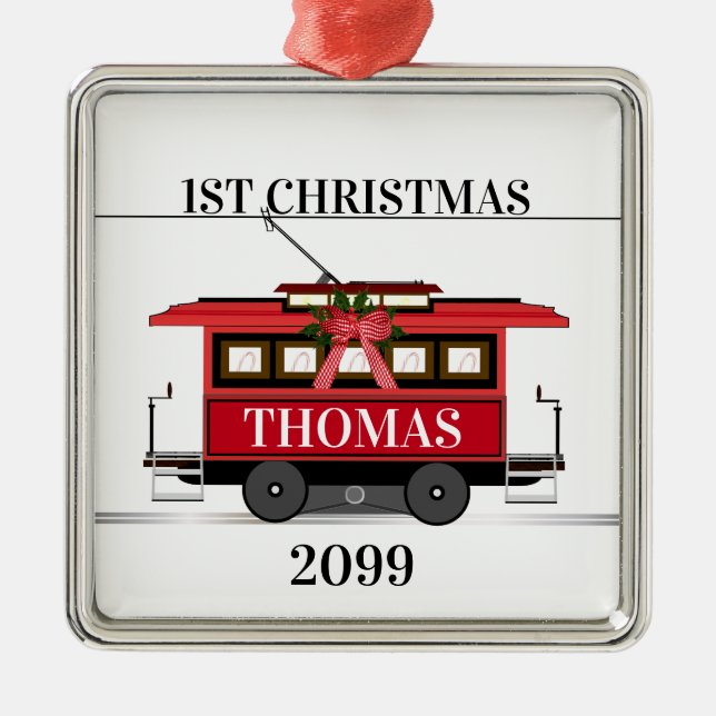 Ornamento De Metal Tram Trolley Streetcar 1st Christmas Keepsake (Frente)