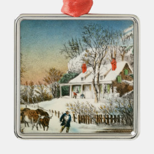 Ornamento De Metal Trazendo em casa os registros, paisagem do inverno