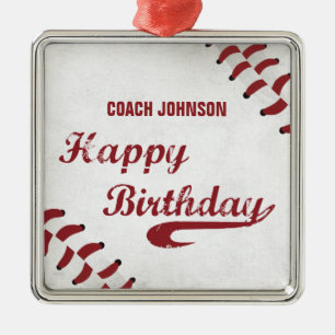 Ornamento De Metal Treinador Feliz Aniversário Grande Grunge Basebal