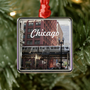 Ornamento De Metal Trem de Loop Elevado de Chicago Feriado