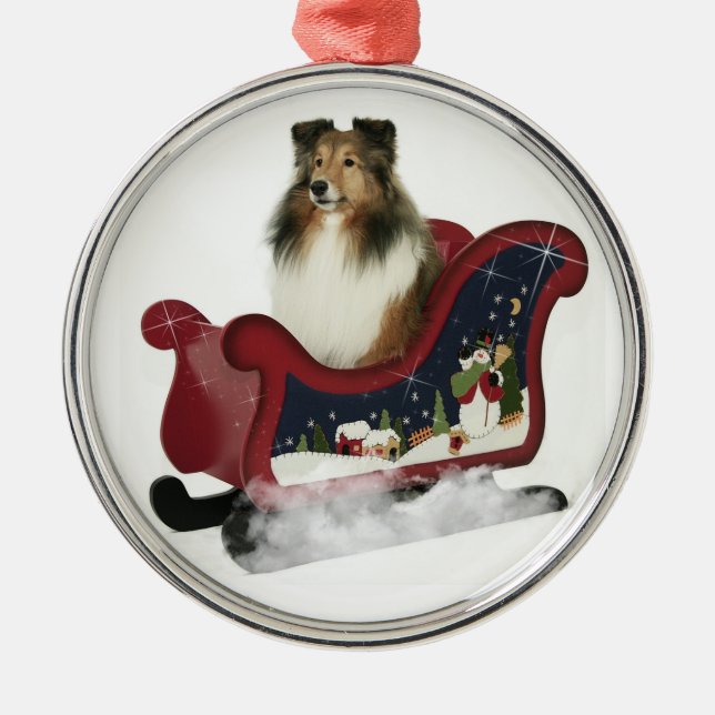 Ornamento De Metal Trenó Sheltie (Frente)