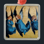 ORNAMENTO DE METAL TRÊS ÂNGULOS EM AZUL<br><div class="desc">Design elegante,  artístico e clássico retratado de uma pintura Renascentista.</div>