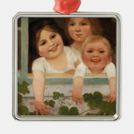Ornamento De Metal Três crianças na janela