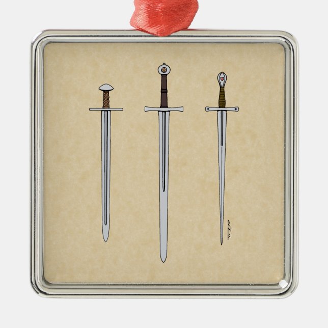 Ornamento De Metal Três Espadas Medievais 2016 (Frente)