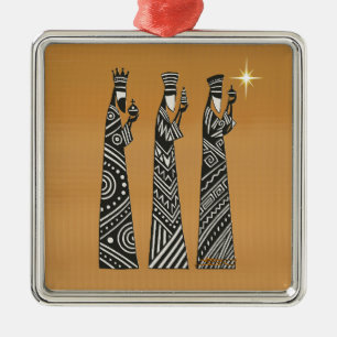 Ornamento De Metal Três Reis Magos Natal Preto e Branco Natividade