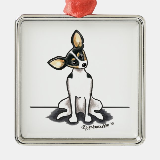 Ornamento De Metal Tricolor Rat Terrier Sit Bonito (Frente)