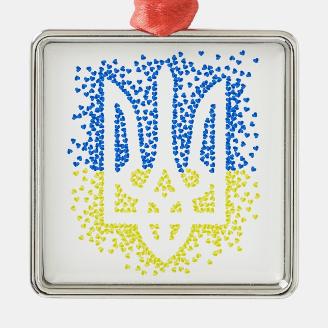 Ornamento De Metal Tridente de emblem ucraniano trizub espalhando cor (Frente)