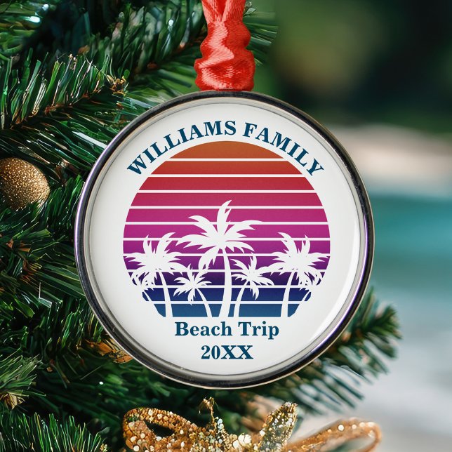 Ornamento De Metal Trilha de Praia Personalizada Mantendo Pink Palm T (Criador carregado)
