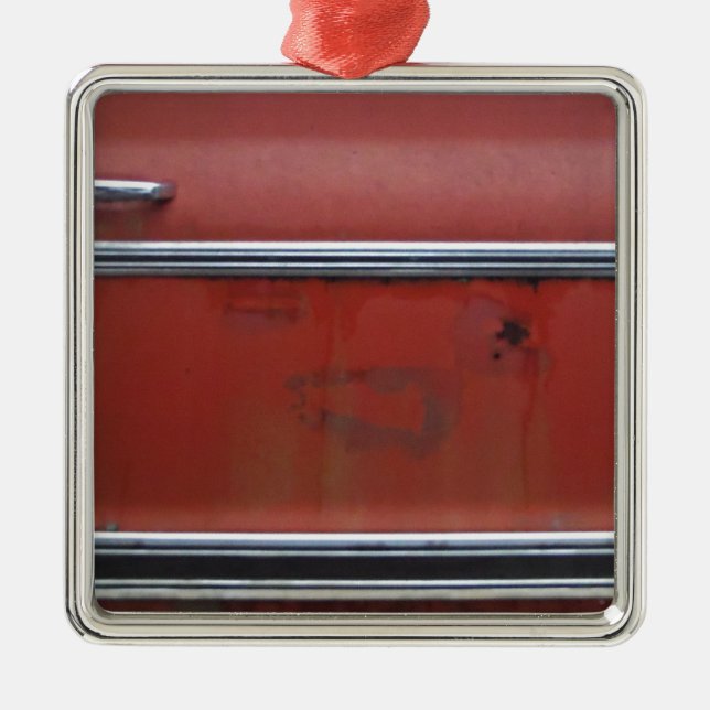 Ornamento De Metal Trim prateado Red Chevy (Frente)