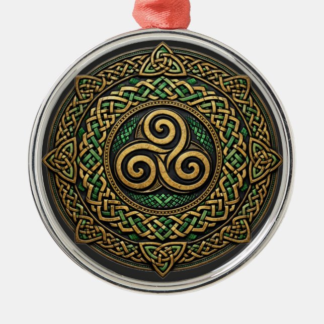 Ornamento De Metal Triple Spiral Mandala — Eternal Celtic Interlace (Frente)