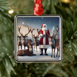 Ornamento De Metal Tripulação de papais noeis: Pai Natal Possui Renas