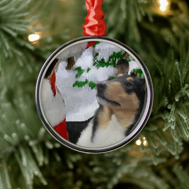 Ornamento De Metal Triz Collie Suave Com Papais noeis De Natal (Árvore)