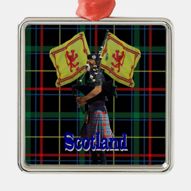 Ornamento De Metal Tubarão escocês em tartan (Frente)