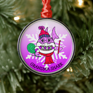 Ornamento De Metal Tubarão Vovó Personalizado Adorável e Floco de