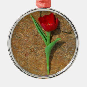 Ornamento De Metal Tulipa vermelha e amarela
