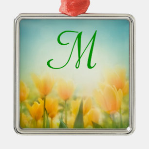 Ornamento De Metal Tulipas Amarelas Empurradas Sol Monograma Ornament