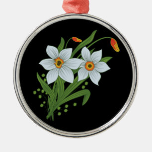 Ornamento De Metal Tulipas e Daffodils Flores de Fundo Preto