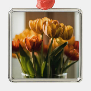 Ornamento De Metal Tulips Flores Laranja