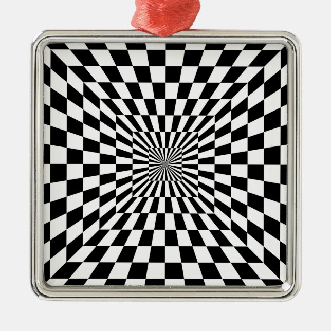 Ornamento De Metal túnel de chessboard com ilusão óptica (Frente)