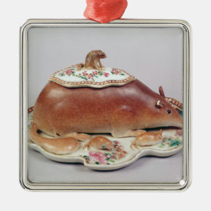 Ornamento De Metal Tureen cor-de-rosa e cobrir do molho de Famille