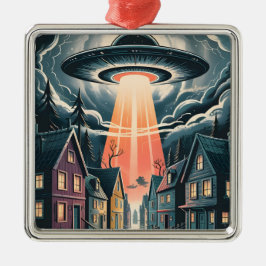 Ornamento De Metal UFO Abduction Night Street Illustration