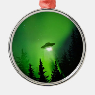 Ornamento De Metal UFO com aurora boreal