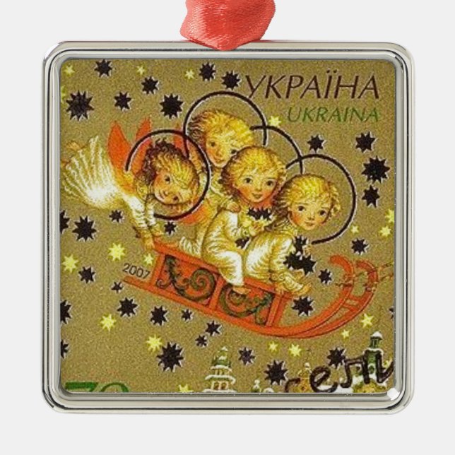 Ornamento De Metal Ukrainian Christmas Angel Babies (Frente)