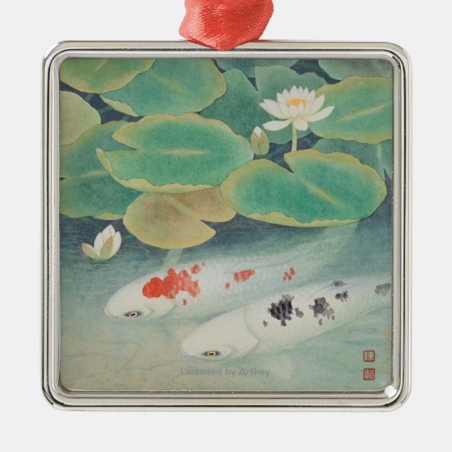 Ornamento De Metal Um casal sob Lotus (Frente)