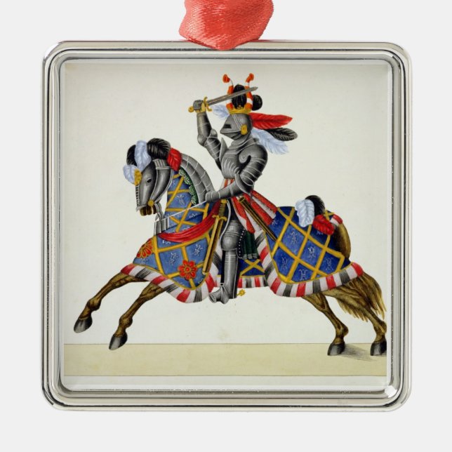 Ornamento De Metal Um cavaleiro em um competiam, placa 'de uma (Frente)