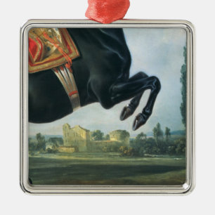 Ornamento De Metal Um cavalo preto que executa o Courbette