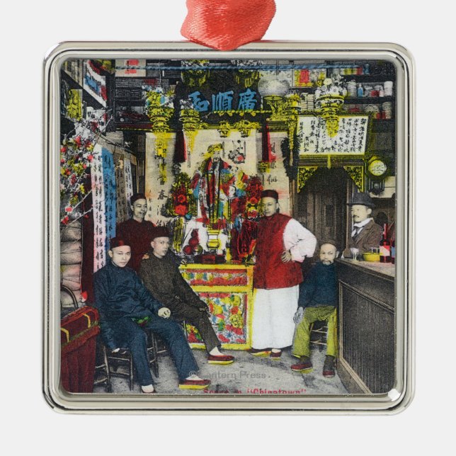 Ornamento De Metal Um Chinatown SceneHanford, CA (Frente)