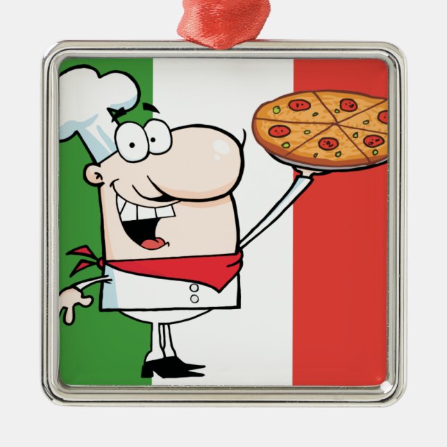 Ornamento De Metal Um cozinheiro chefe sustenta a pizza (Frente)