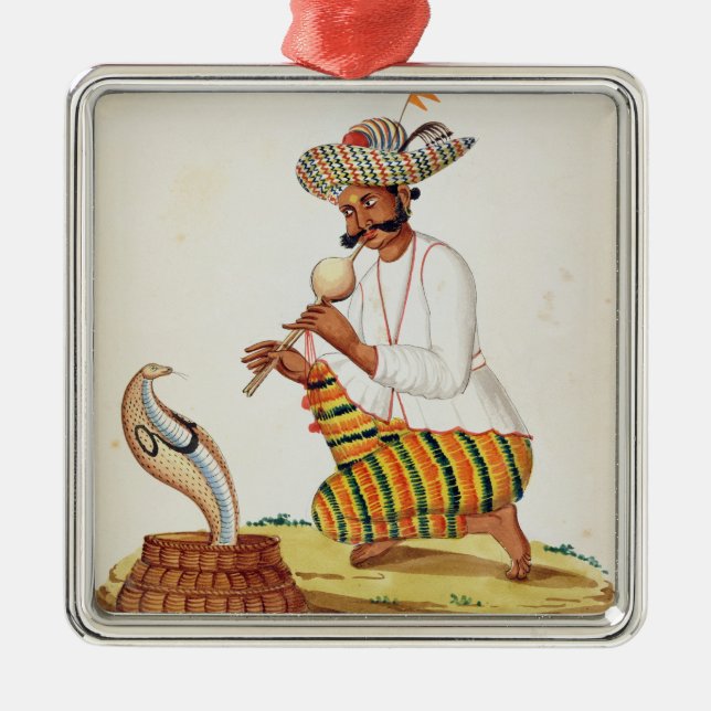 Ornamento De Metal Um encantador de cobra indiano com uma cobra, de (Frente)