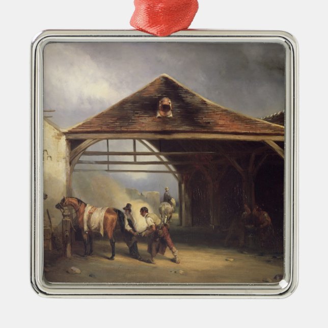 Ornamento De Metal Um Farrier que calça um cavalo (Frente)