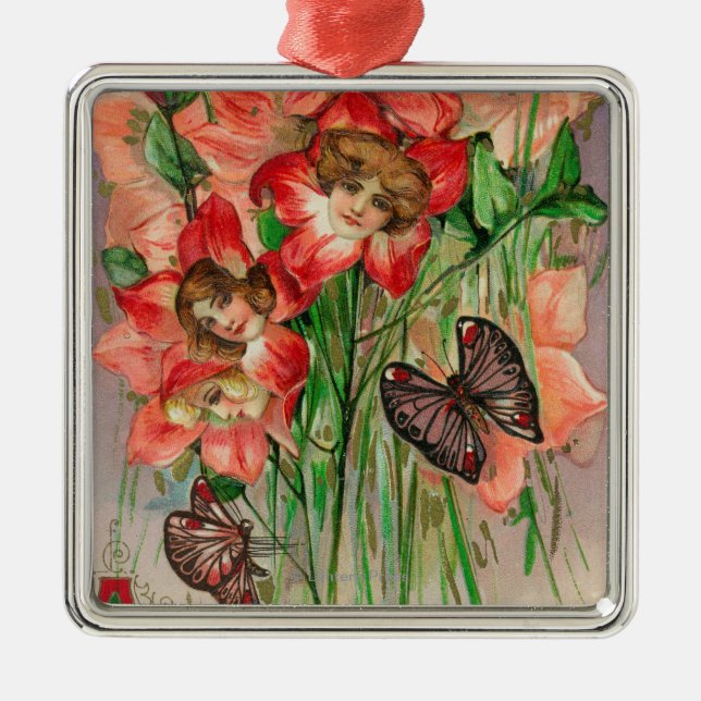 Ornamento De Metal Um felz pascoa com as flores principais das (Frente)