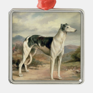 Ornamento De Metal Um galgo em uma paisagem montanhosa
