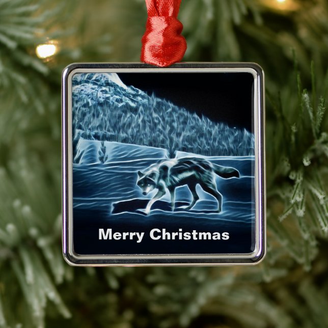 Ornamento De Metal Um Lobo Na Neve (Árvore)