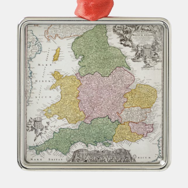 Ornamento De Metal Um mapa de Inglaterra | 1760 (Frente)