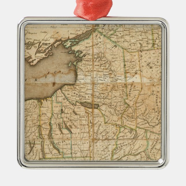 Ornamento De Metal Um mapa do estado de New York (Frente)