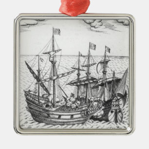 Ornamento De Metal Um navio de tesouro espanhol