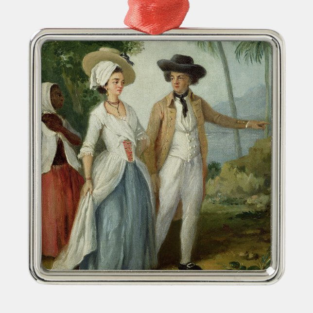 Ornamento De Metal Um plantador e sua esposa, atendidos por um (Frente)