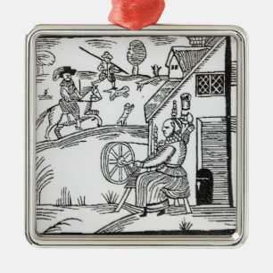 Ornamento De Metal Uma cena do país com um giro da mulher