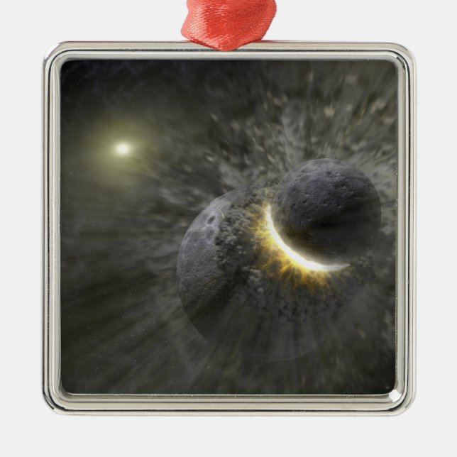 Ornamento De Metal Uma colisão entre objetos maciços no espaço (Frente)