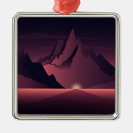Ornamento De Metal Uma ilustração do pôr do sol na montanha       