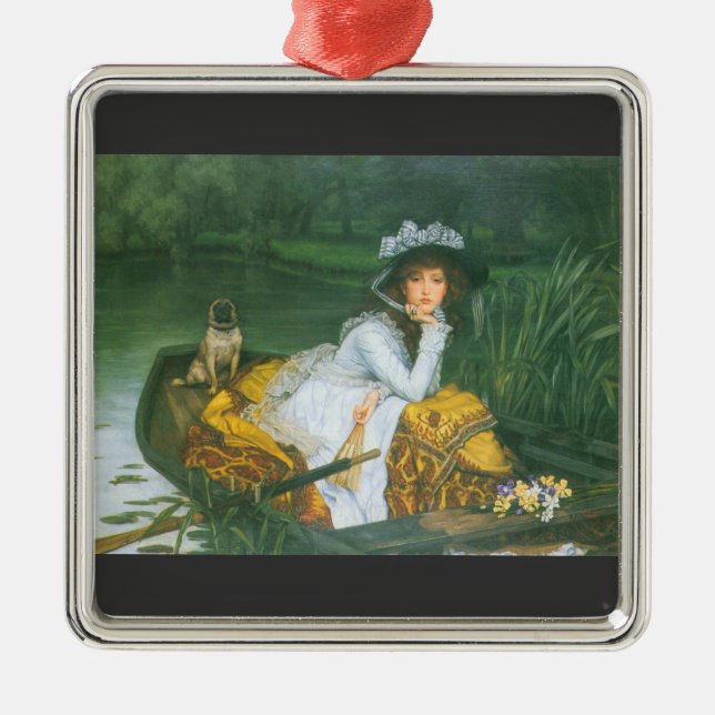 Ornamento De Metal Uma jovem mulher em um barco por James Tissot (Frente)